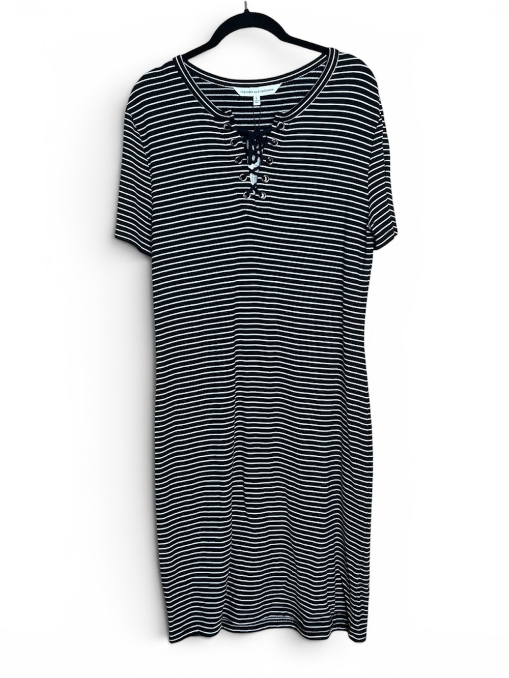 NEW Cupcakes and Cashmere Black and White Stripe Shirt Dress Lace Up Neck Large